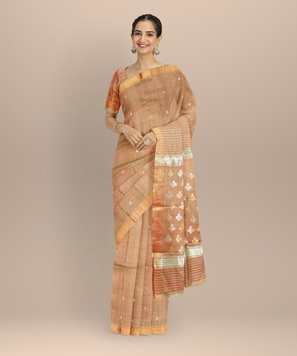 Brown silver tussar silk handwoven chhattisgarh saree