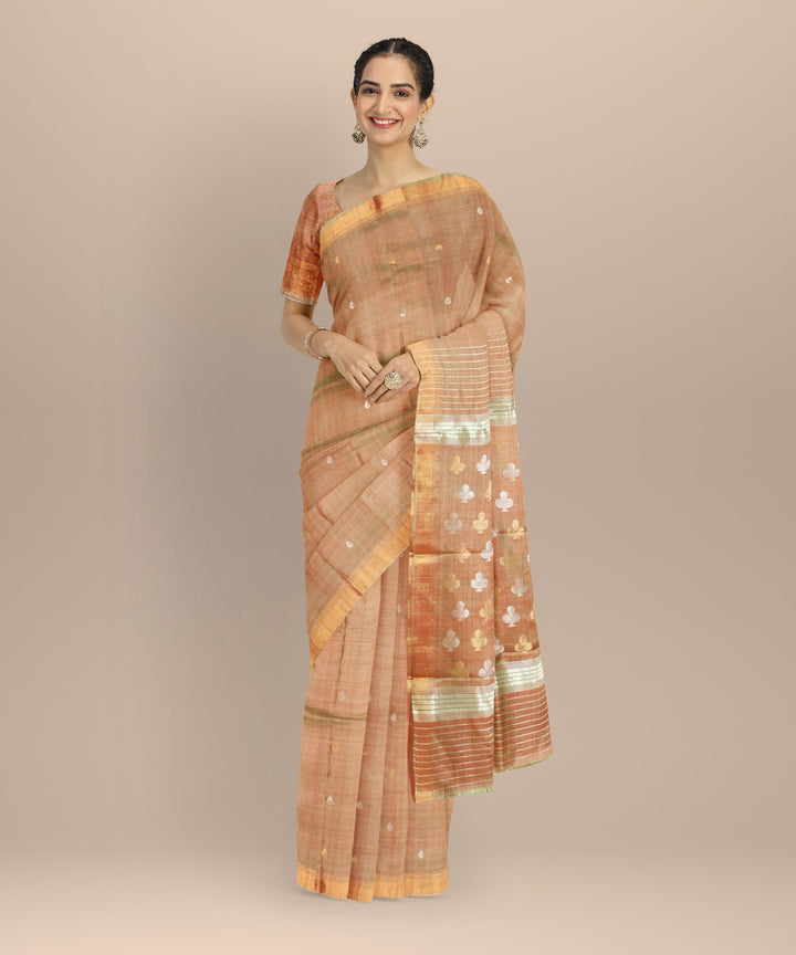 Brown silver tussar silk handwoven chhattisgarh saree
