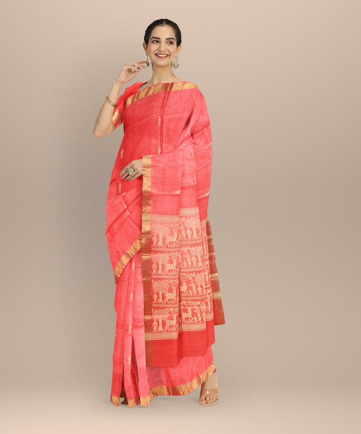 Orange golden tussar silk handwoven chhattisgarh saree