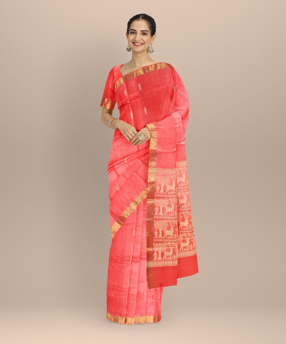 Orange golden tussar silk handwoven chhattisgarh saree