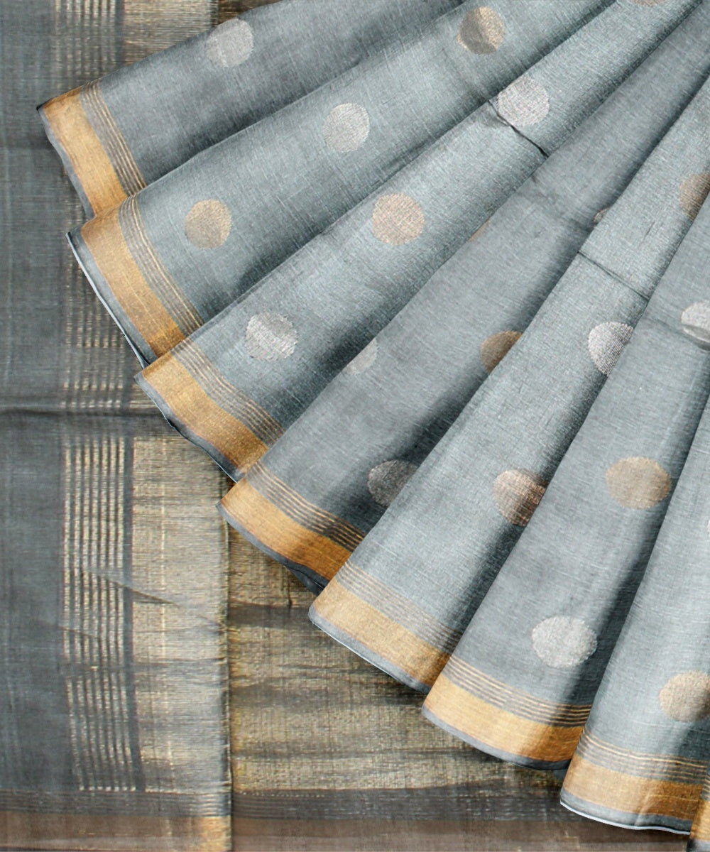 Grey golden tussar silk handwoven chhattisgarh saree