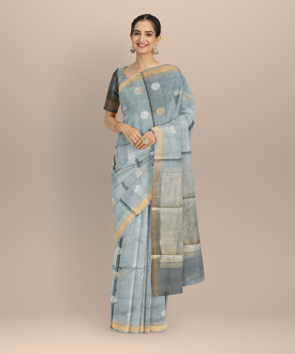 Grey golden tussar silk handwoven chhattisgarh saree
