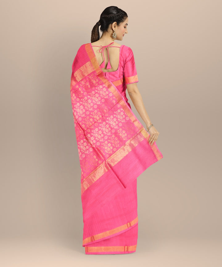 Pink golden tussar silk handwoven chhattisgarh saree