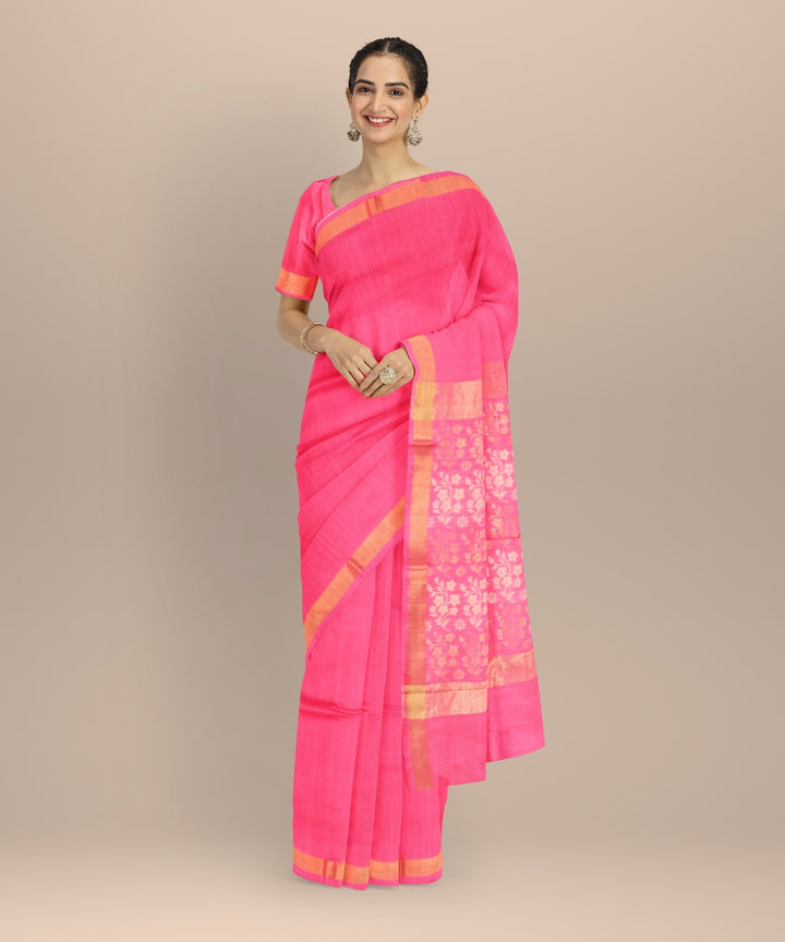 Pink golden tussar silk handwoven chhattisgarh saree