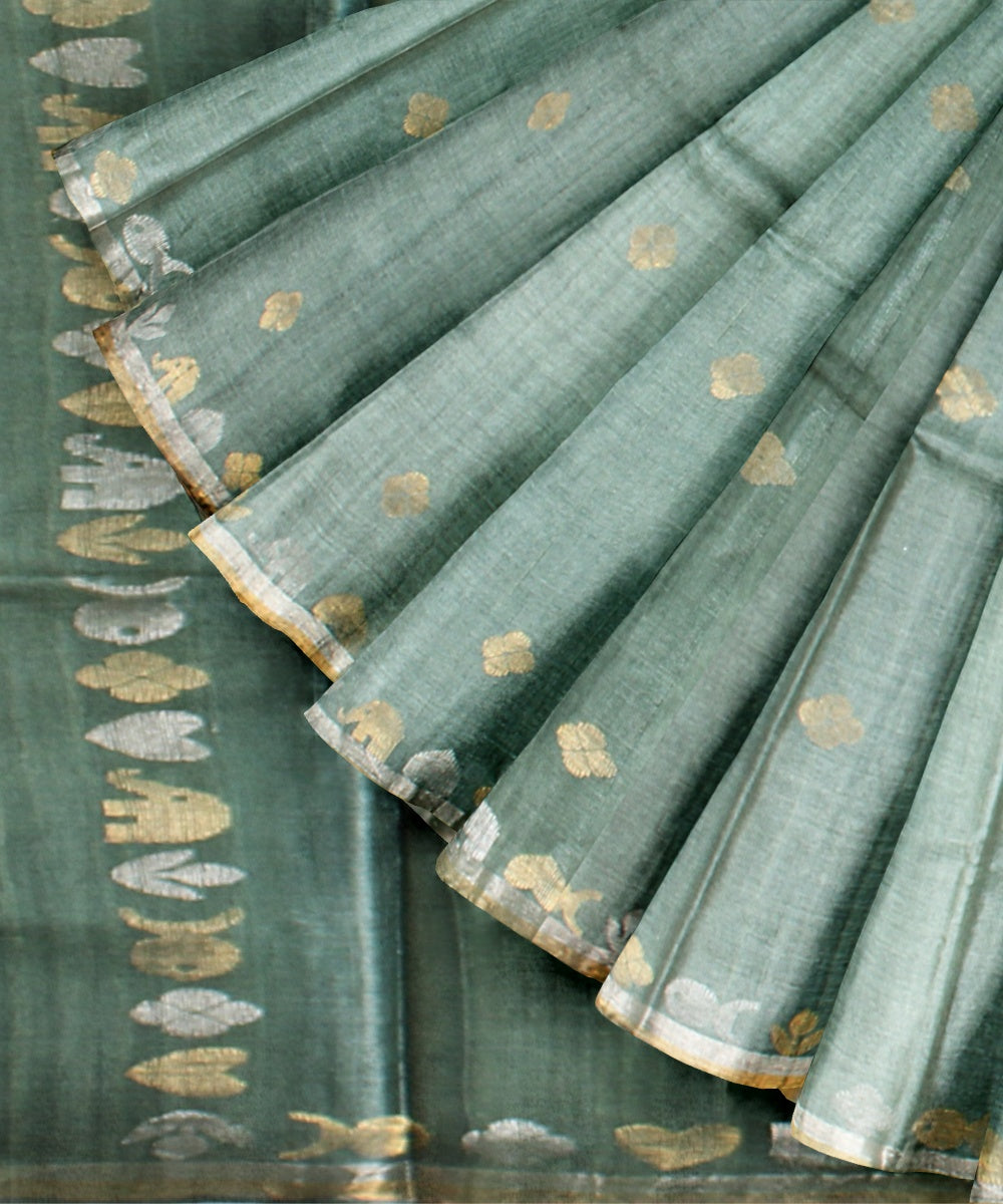 Dark green tussar silk handloom chhattisgarh saree