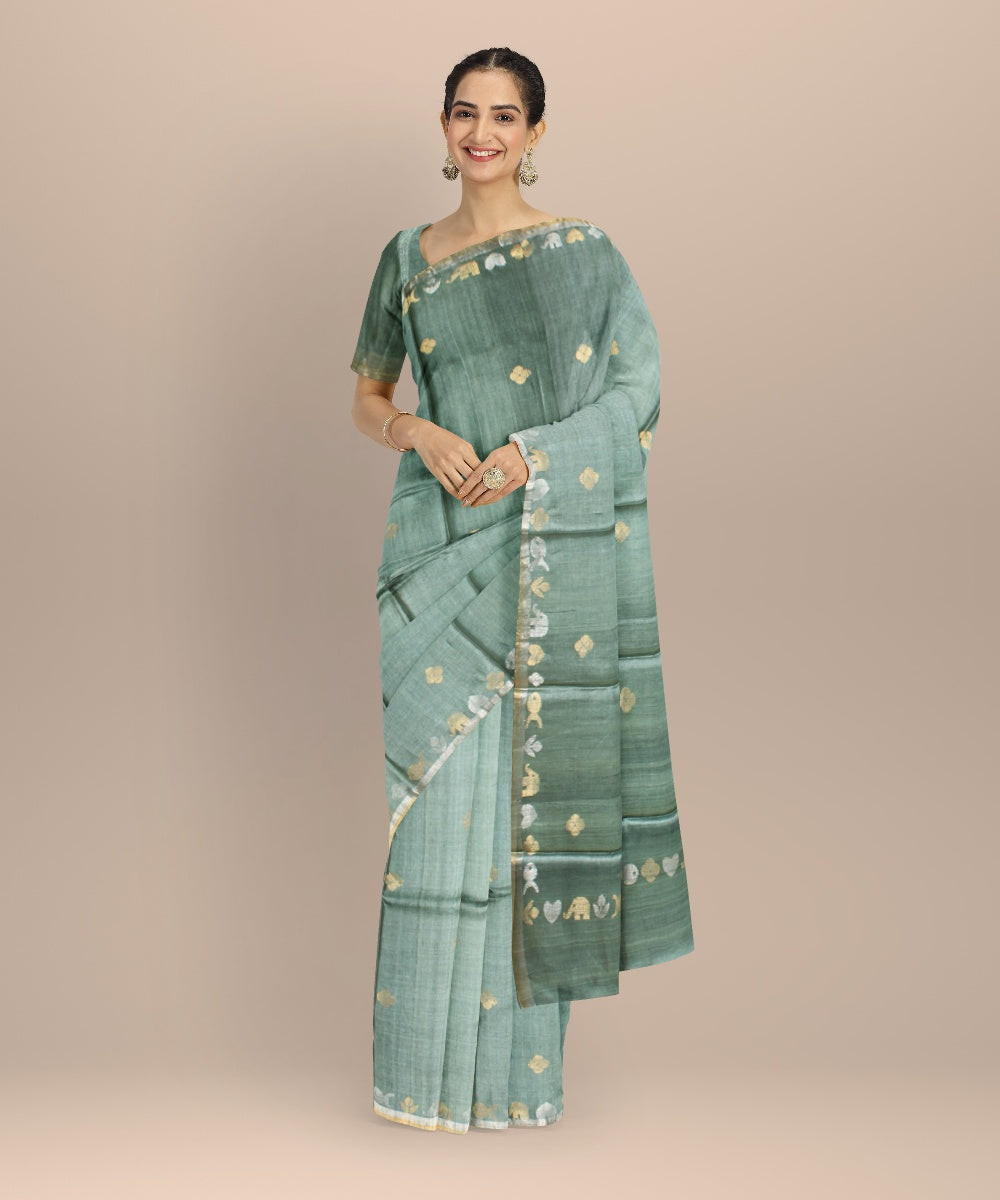 Dark green tussar silk handloom chhattisgarh saree