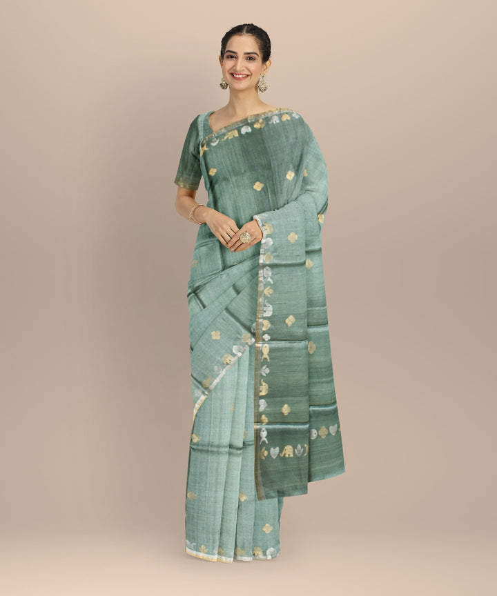 Dark green tussar silk handloom chhattisgarh saree