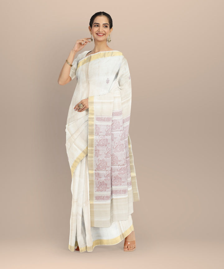 Cream golden tussar silk handwoven chhattisgarh saree