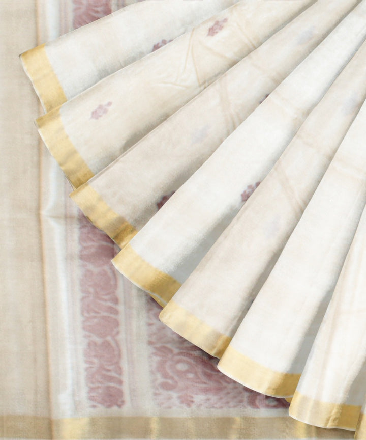 Cream golden tussar silk handwoven chhattisgarh saree