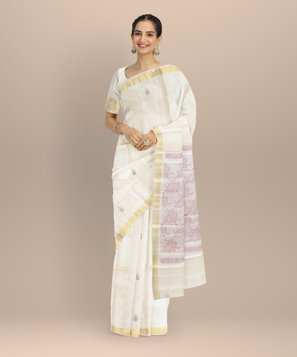 Cream golden tussar silk handwoven chhattisgarh saree