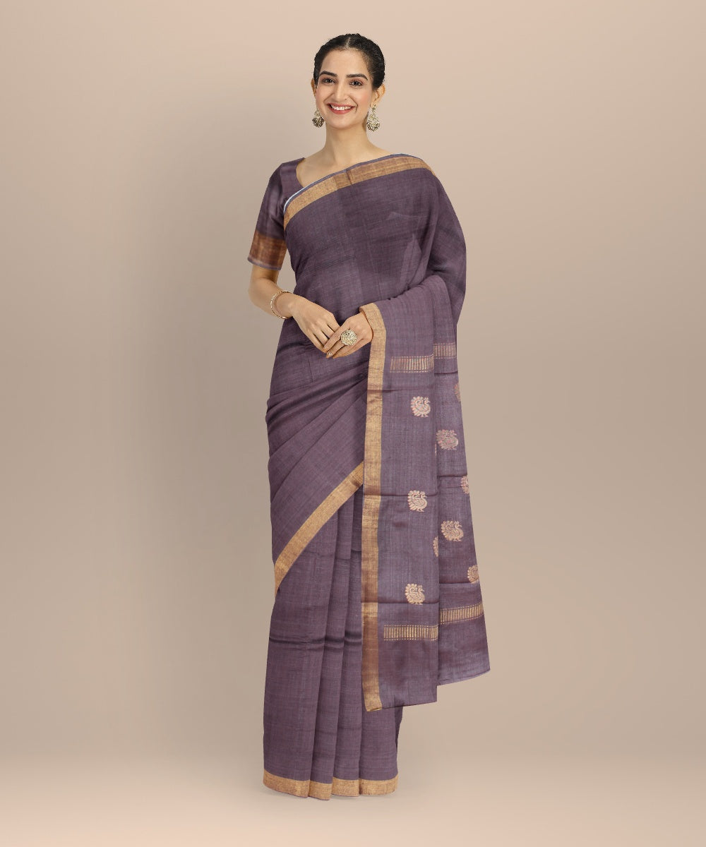 Violet tussar silk handwoven chhattisgarh saree