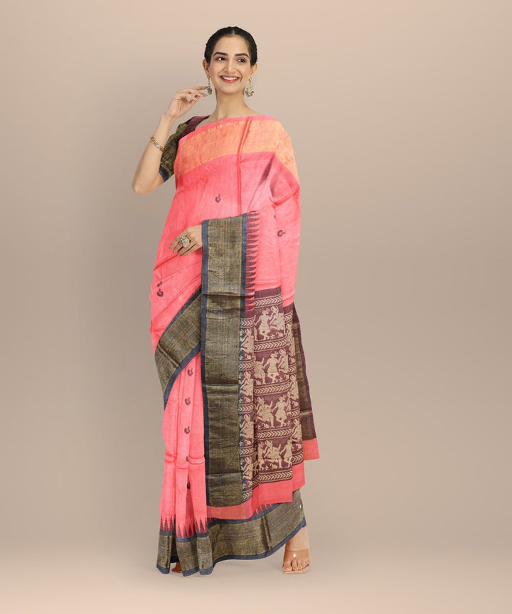 Peach tussar silk handloom chhattisgarh saree