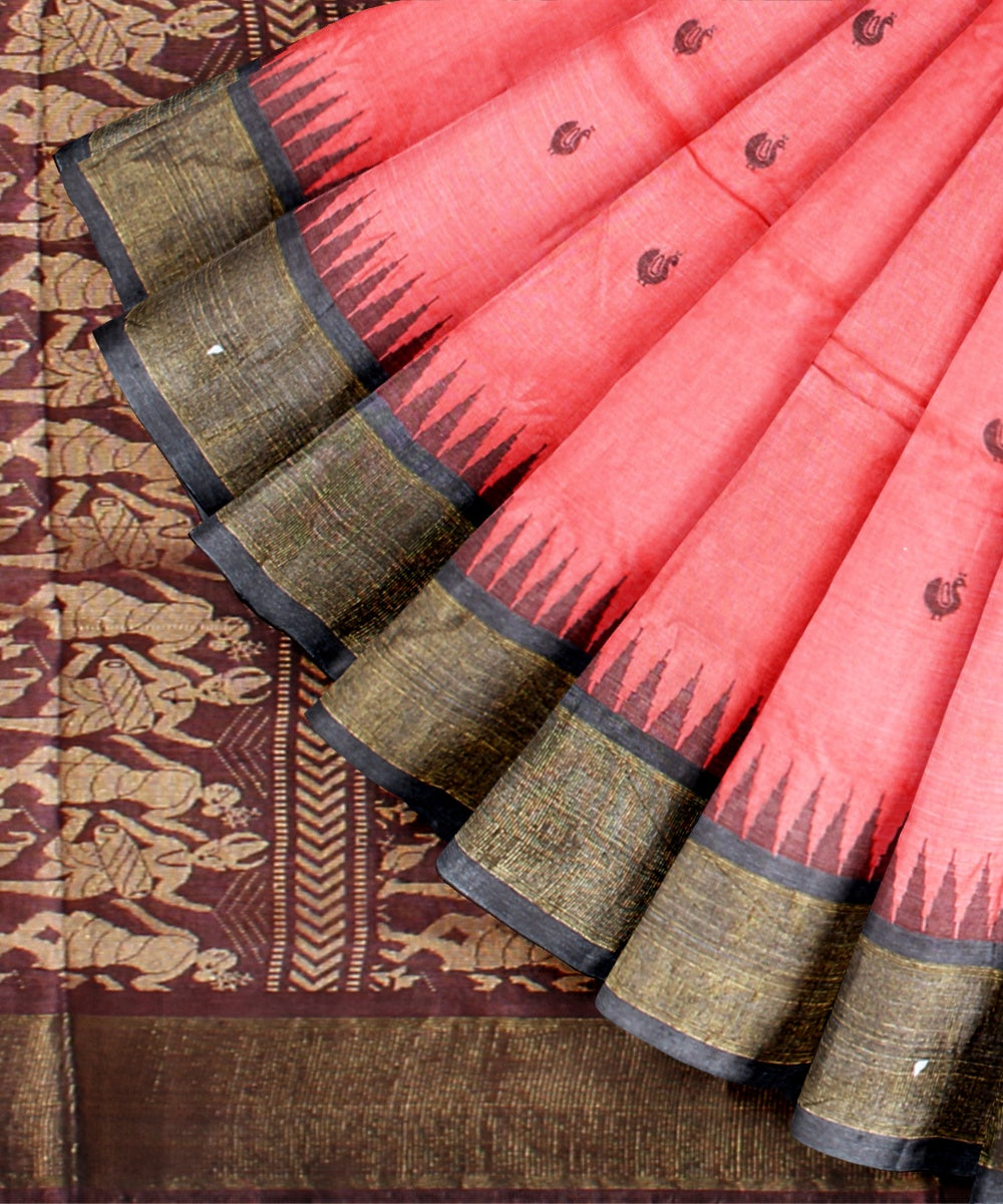 Peach tussar silk handloom chhattisgarh saree