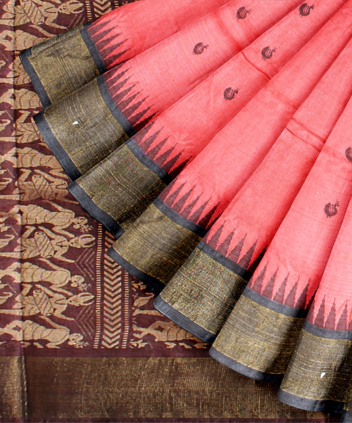 Peach tussar silk handloom chhattisgarh saree
