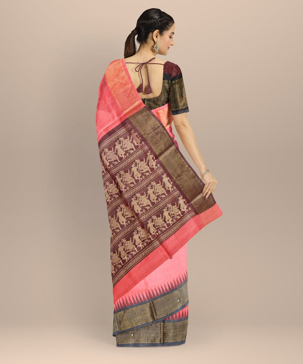 Peach tussar silk handloom chhattisgarh saree