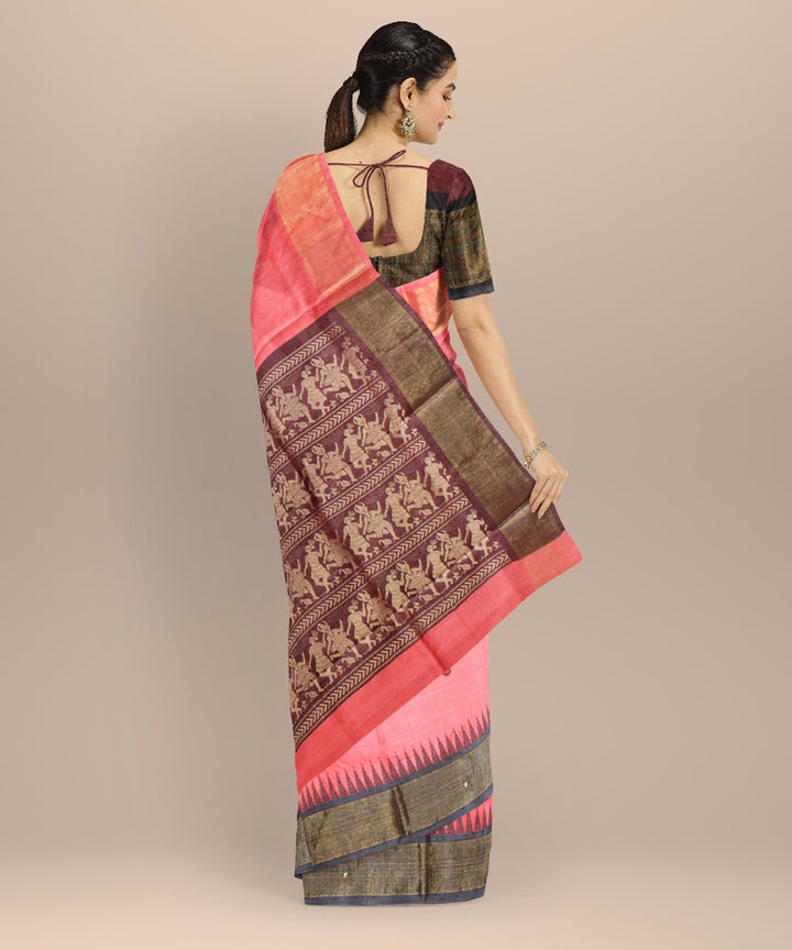 Peach tussar silk handloom chhattisgarh saree