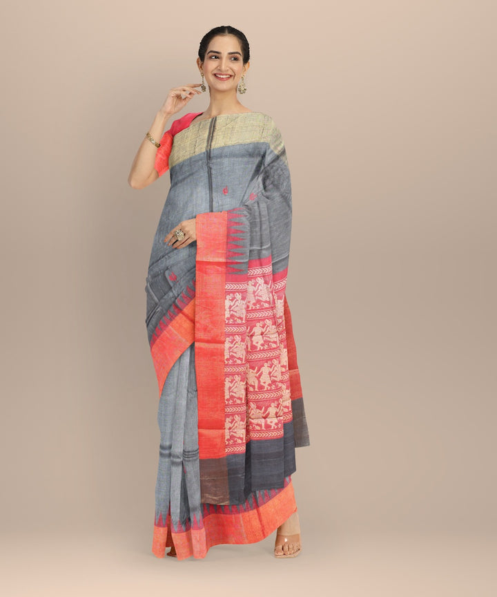 Grey tussar silk chhattisgarh handwoven saree