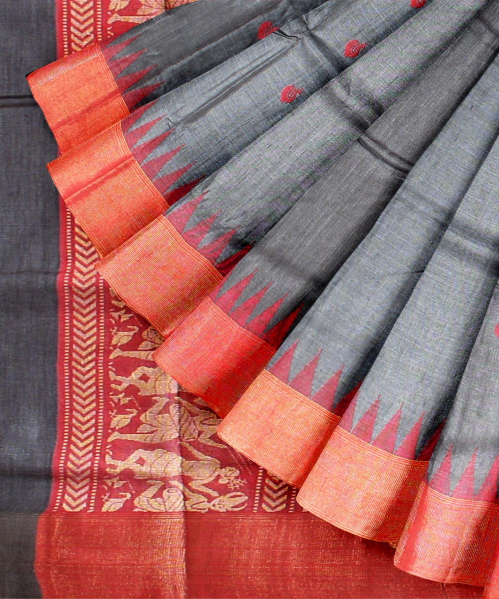 Grey tussar silk chhattisgarh handwoven saree