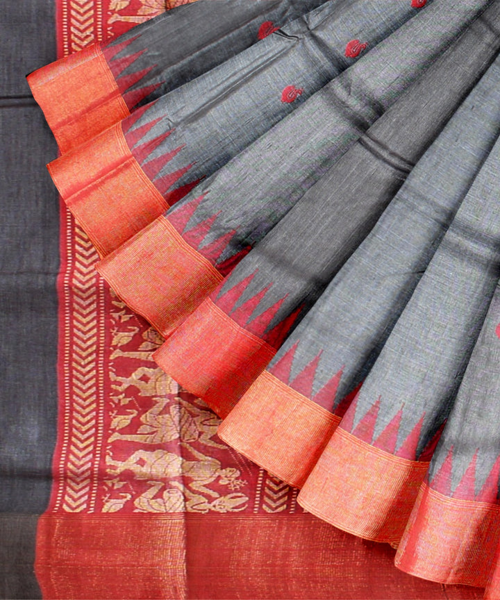 Grey tussar silk chhattisgarh handwoven saree