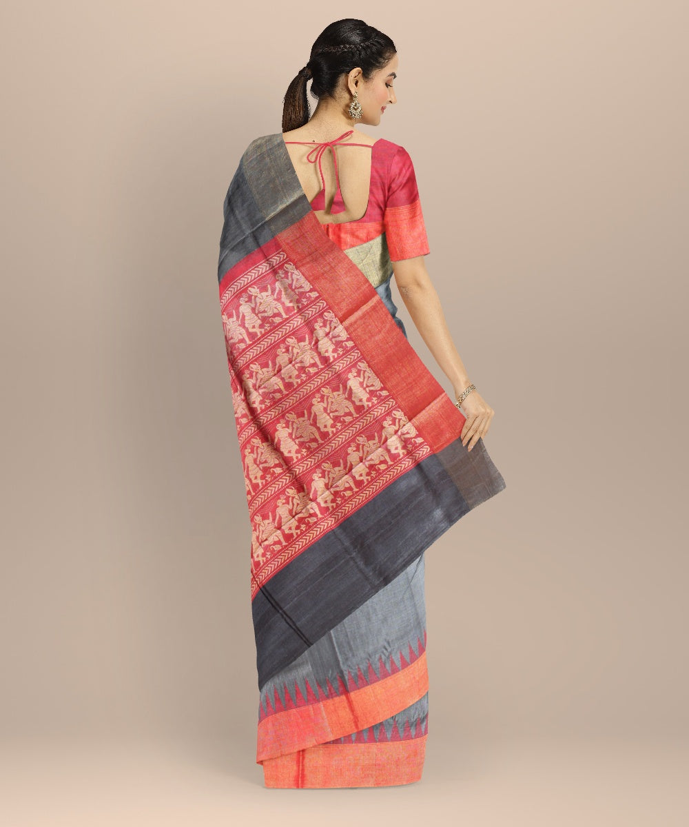 Grey tussar silk chhattisgarh handwoven saree