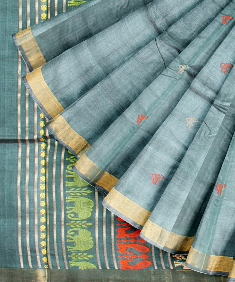 Dark green handwoven tussar silk chhattisgarh saree
