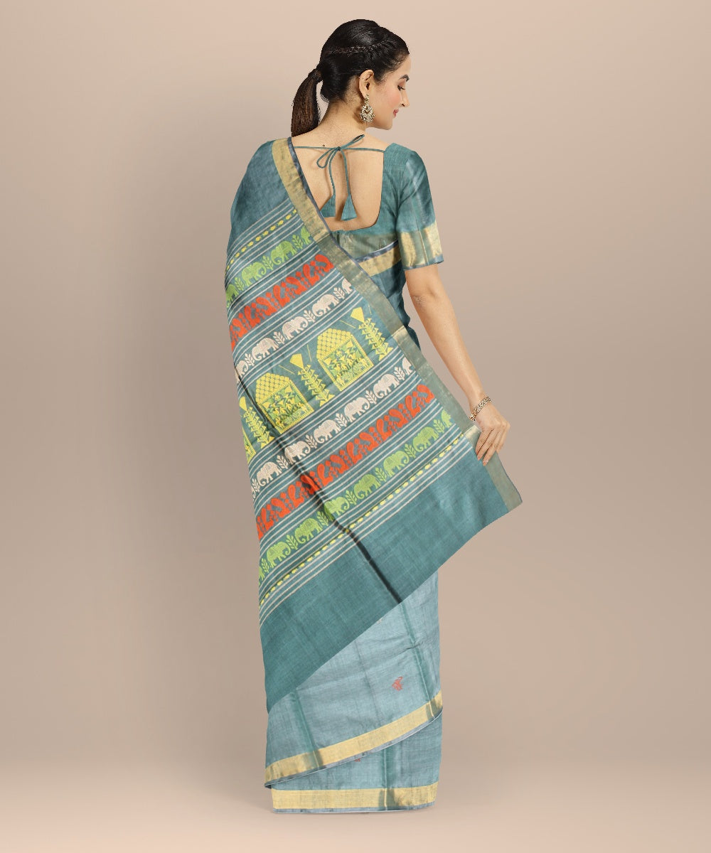 Dark green handwoven tussar silk chhattisgarh saree