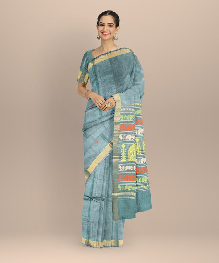 Dark green handwoven tussar silk chhattisgarh saree