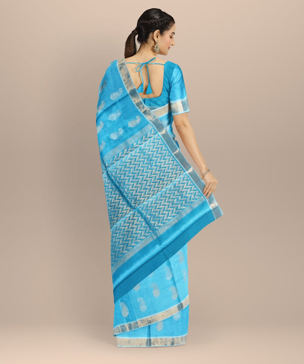 Sky blue tussar silk handwoven chhattisgarh saree