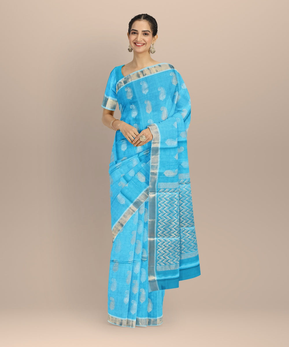 Sky blue tussar silk handwoven chhattisgarh saree