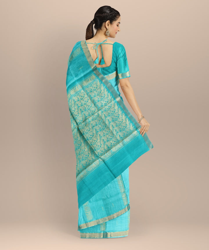 Cyan green tussar silk handwoven chhattisgarh saree