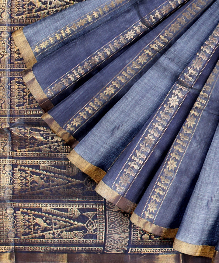 Navy blue tussar silk handloom chhattisgarh saree