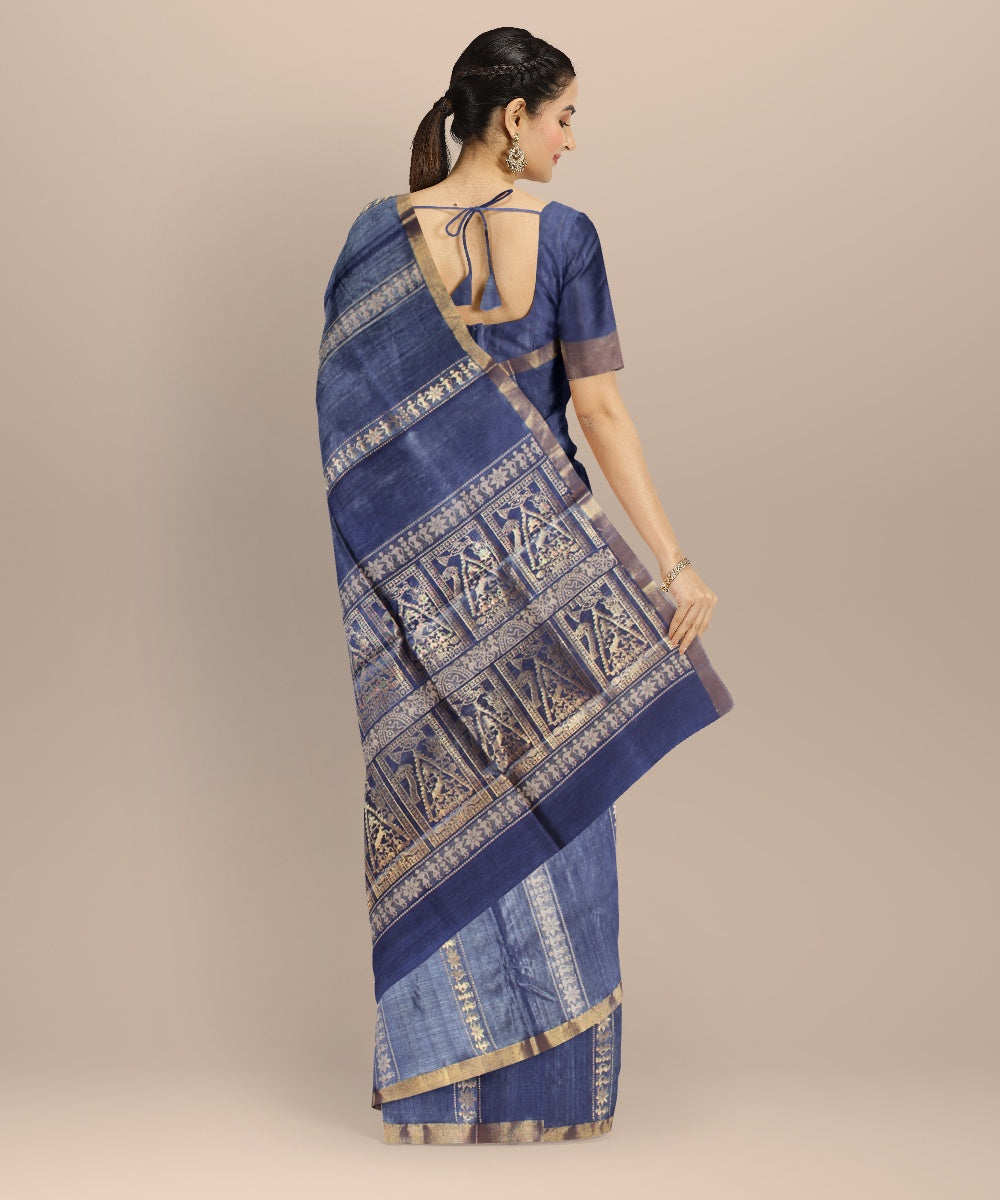 Navy blue tussar silk handloom chhattisgarh saree