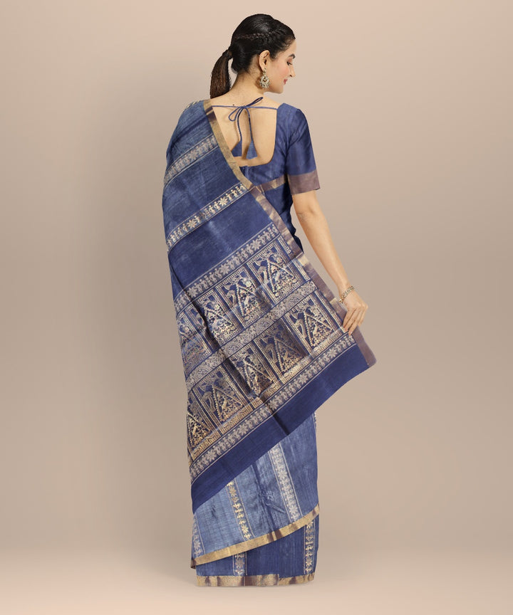 Navy blue tussar silk handloom chhattisgarh saree