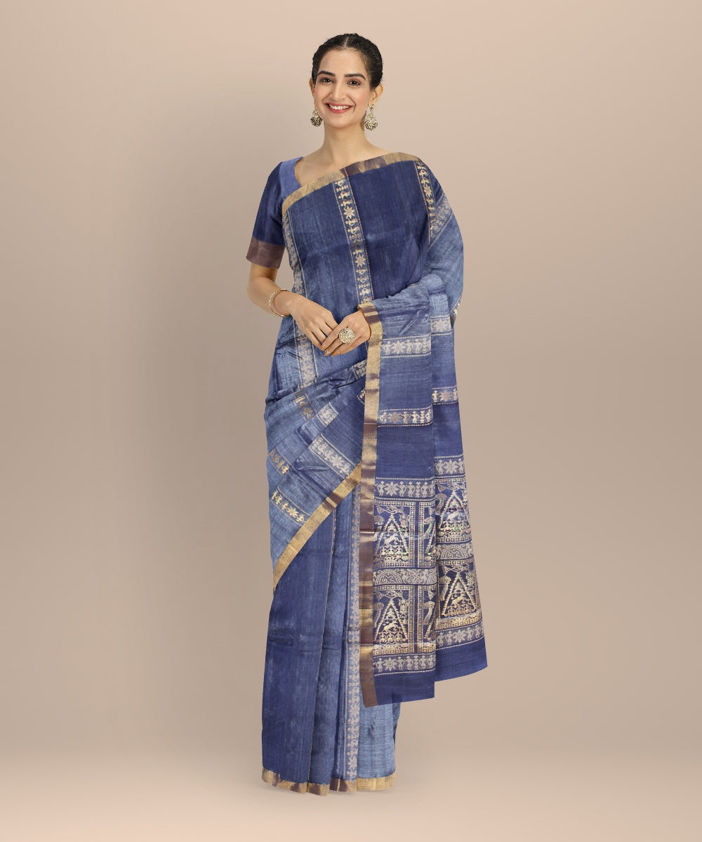 Navy blue tussar silk handloom chhattisgarh saree