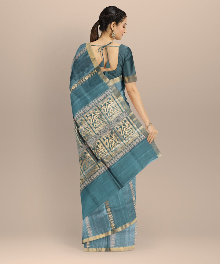 Turquoise handwoven tussar silk chhattisgarh saree