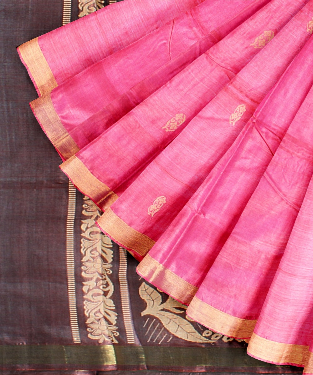 Pink tussar silk hand woven chhattisgarh saree