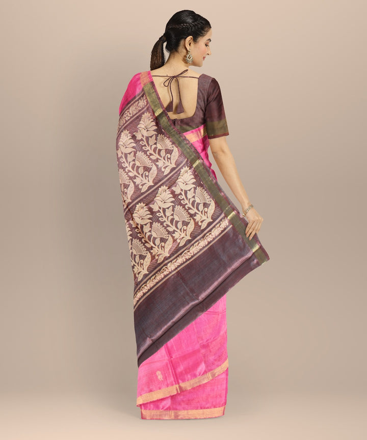 Pink tussar silk hand woven chhattisgarh saree