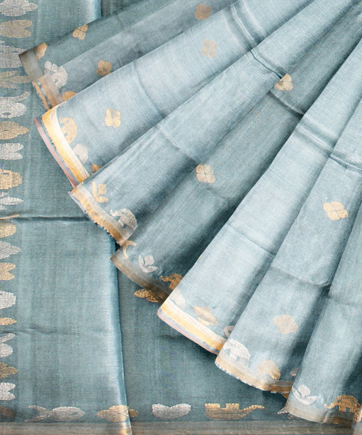 Turquoise tussar silk handwoven chhattisgarh saree