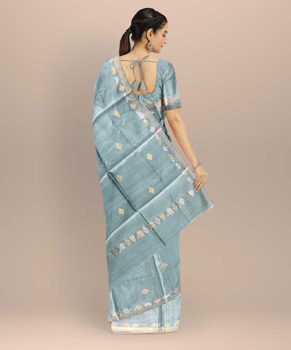 Turquoise tussar silk handwoven chhattisgarh saree