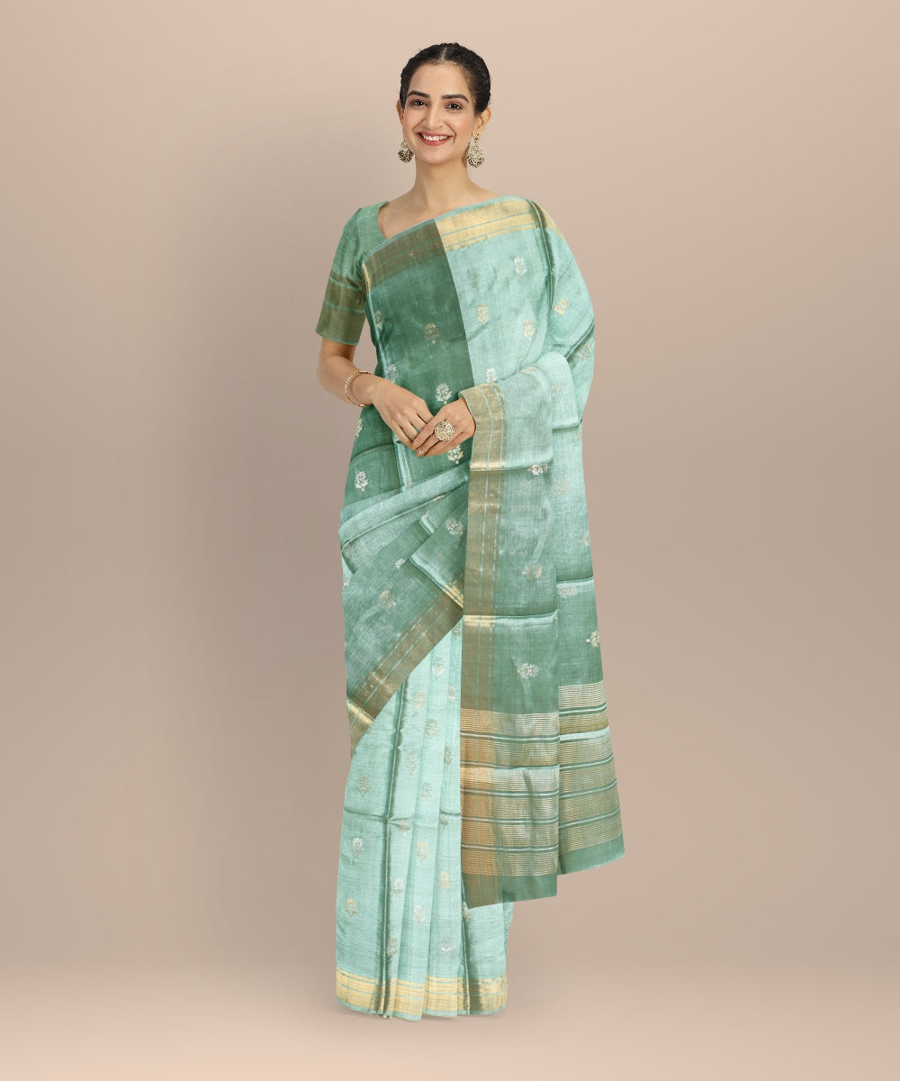 Olive green tussar silk handwoven chhattisgarh saree