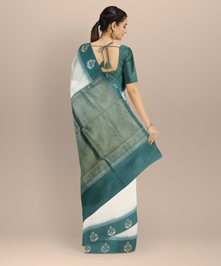 Beige dark green tussar silk handwoven chhattisgarh saree