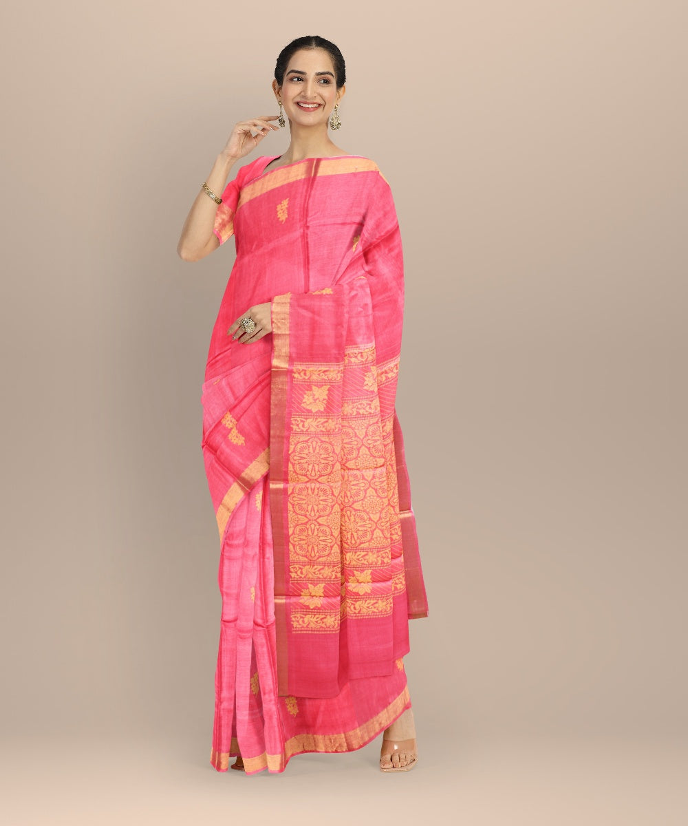 Pink tussar silk handwoven chhattisgarh saree