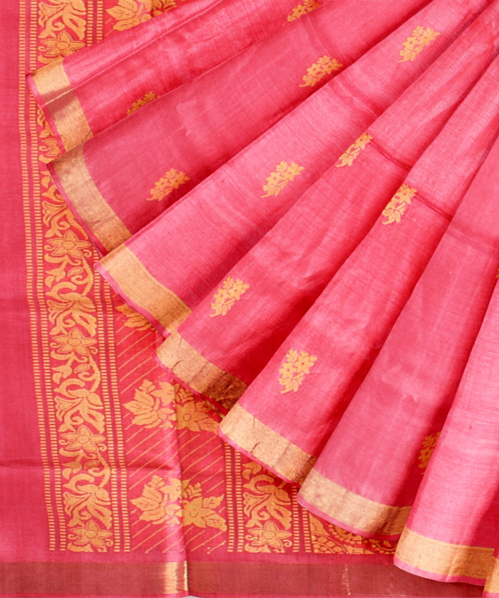 Beige dark green tussar silk handwoven chhattisgarh saree