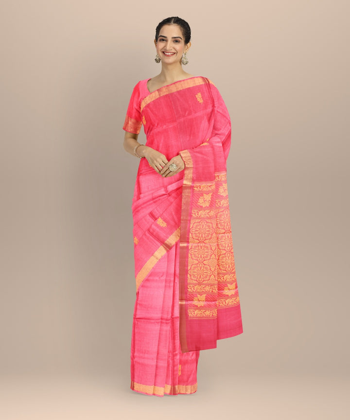 Beige dark green tussar silk handwoven chhattisgarh saree