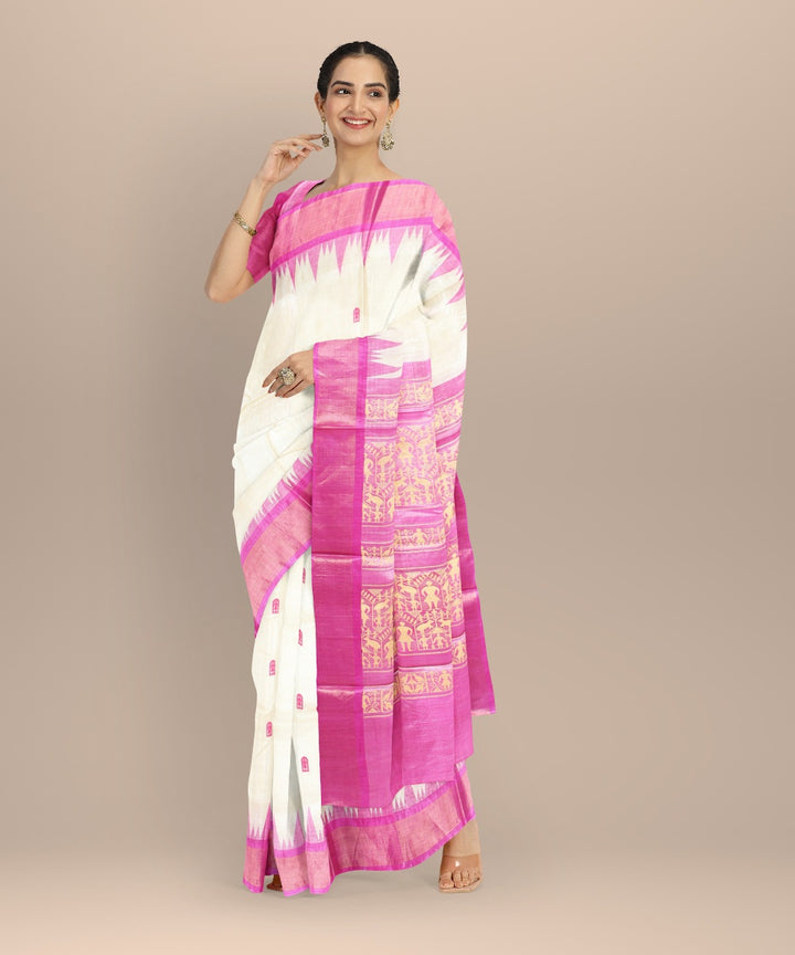 Beige pink tussar silk handwoven chhattisgarh saree