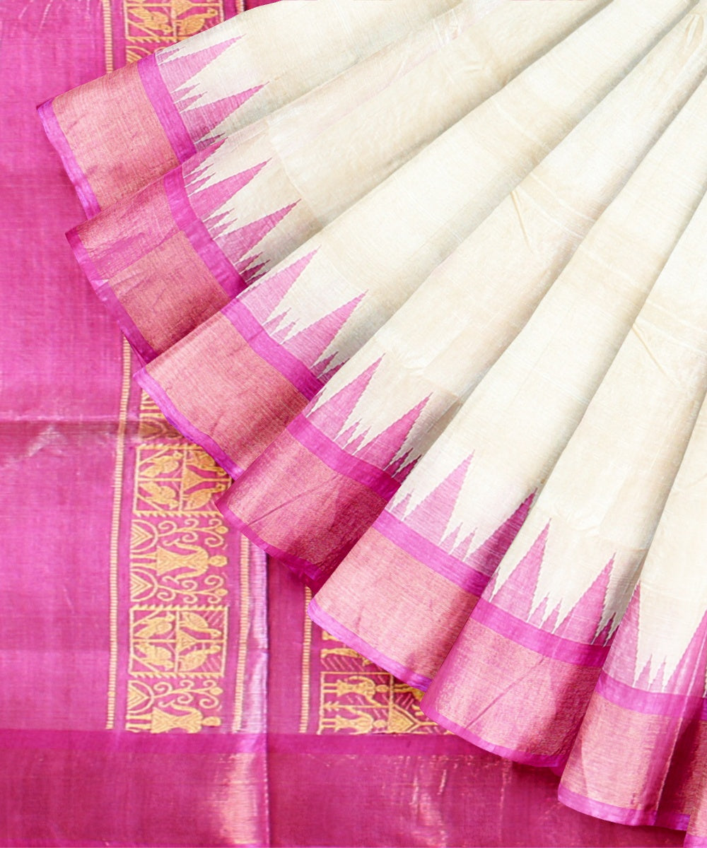 Beige pink tussar silk handwoven chhattisgarh saree