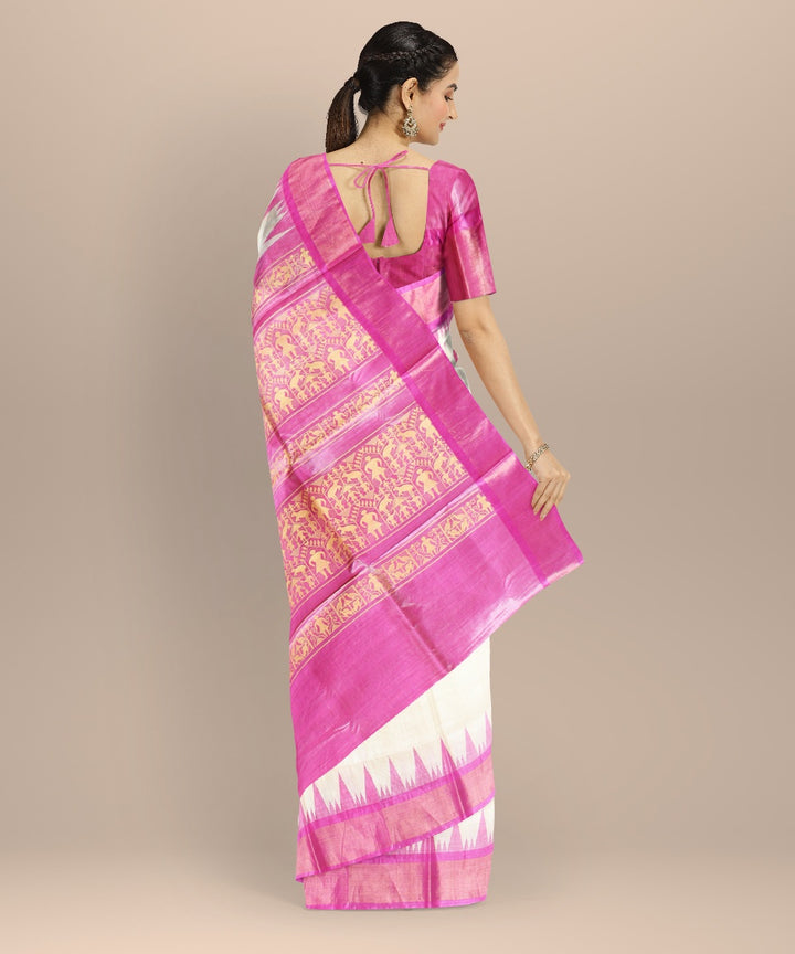 Beige pink tussar silk handwoven chhattisgarh saree