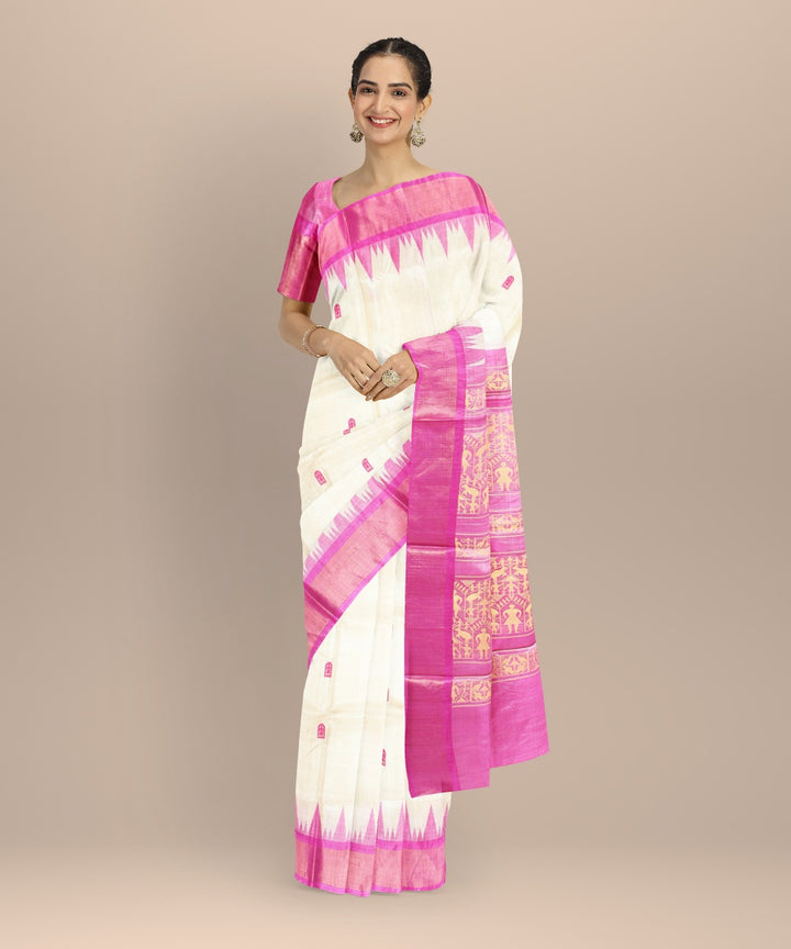 Beige pink tussar silk handwoven chhattisgarh saree