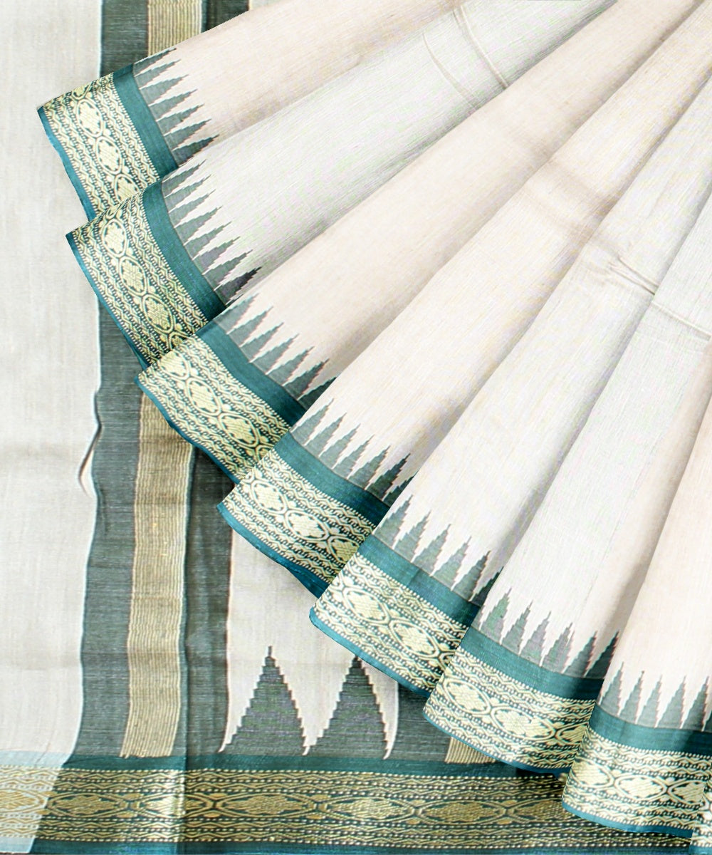 Beige green tussar silk handwoven chhattisgarh saree