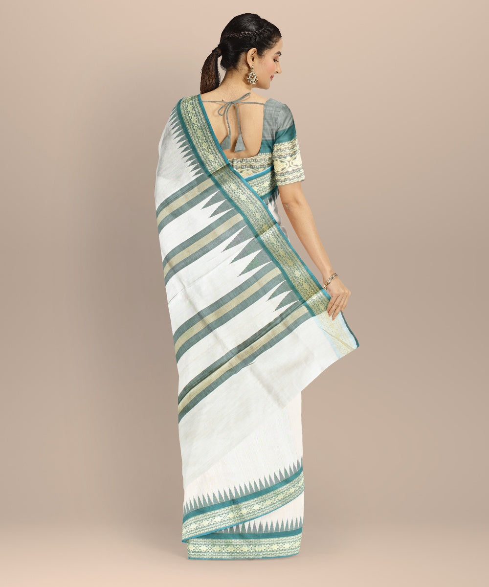 Beige green tussar silk handwoven chhattisgarh saree
